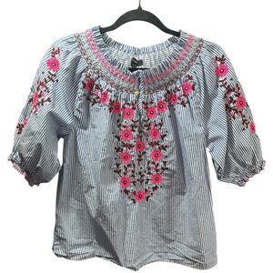 336. J. Crew Emroidered Smocked Top Cotton Poplin Stripe Boho